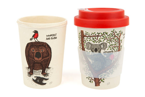 Eco-Bamboo fibre Keep Cup: Koalas in a Gum Tree and Wombat & Robin