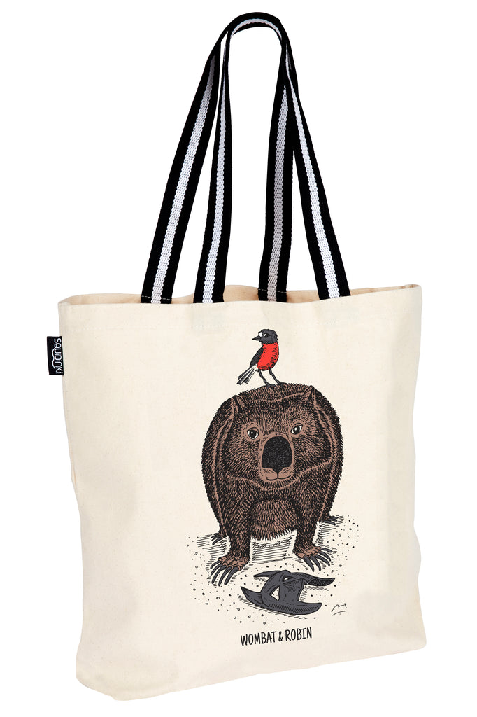 Cotton Tote Bag: Wombat Robin – Squidinki