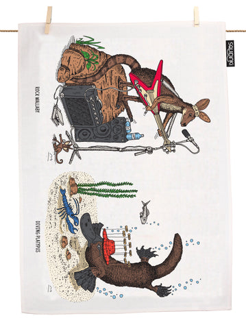 Rock Wallaby & Diving Platypus Tea Towel